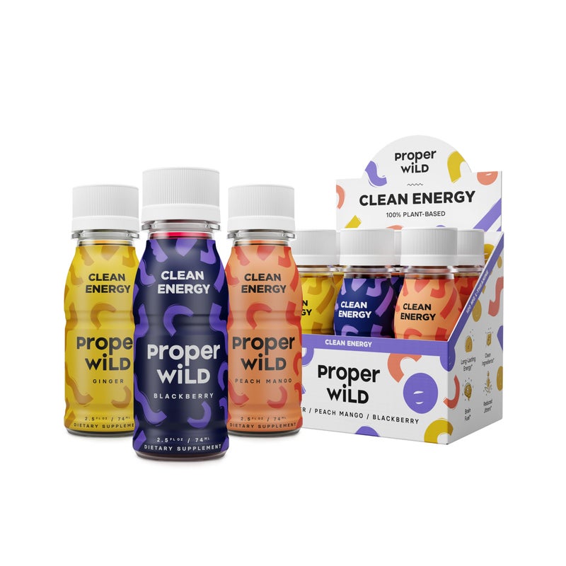 Proper Wild Vegan Energy Shots with LTheanine and Organic Caffeine Clean Plant Based Energy Drink Gluten Free GMO Free Dairy Free Stevia Free Soy Free Originals Variety 25 Fl Oz 6 Pack